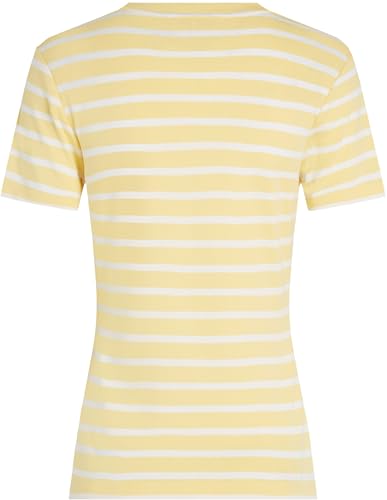 Tommy Hilfiger Camiseta de Manga Corta Mujer Slim Cody con Cuello Redondo, Multicolor (Citronella/Ecru STP), XL