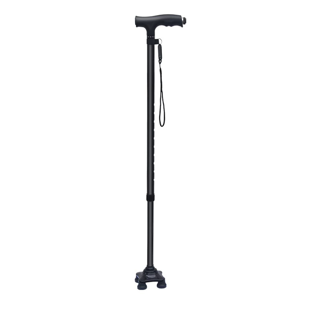 GCX- Muletas for Ancianos bastón Ligero con bastón Multifuncional de Cuatro Patas bastón Antideslizante bastón telescópico con luz Firma (Color : Nero)