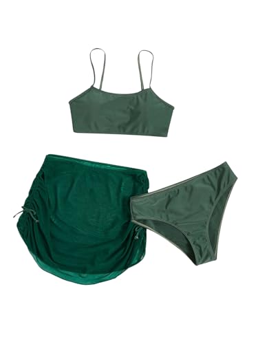 Milumia Girl's 3 Set Bikini Set Swimsuit with Drawstring Beach Swim Skirt Swimwear