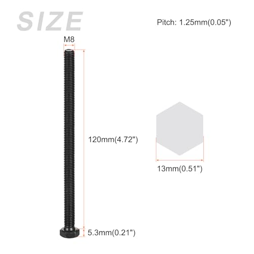 Image of METALLIXITY Hex Bolts (M8-1.25x120mm) 5Pcs, Carbon Steel Fully Threaded Black Oxide, Coarse Thread UNC Hex Head Screw Bolt - for Furniture Repair