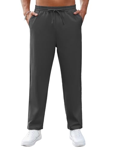 Mens Casual Pants Elastic Waist Drawstring Chinos Pants Tapered Twill Trousers with Pockets