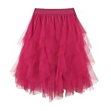 WERFORU Damen Tüllrock Petticoat Tütü High Waist A-Linie Tutu Rock Midirock Sommerrock