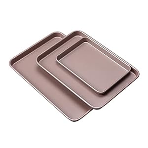 Baking Sheets Nonstick Set of 3, 15/13/9.5 Inch Carbon Steel Cookie Sheet Pan Toaster Oven Baking Pans Baking Tray Rimmed Baking Pan Friend gift Pink