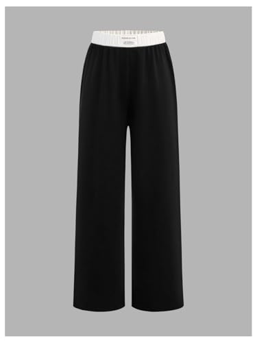 Image of RoseSeek Girl's Baggy Sweatpants Letter Patched Wide Leg Pants Elastic Waist Long Trousers Joggers Trendy