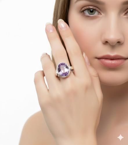 Image of 55Carat Choose Your Color Natural Gemstone Sterling Silver Statement Rings Oval Shape Handmade Sizes 5-12