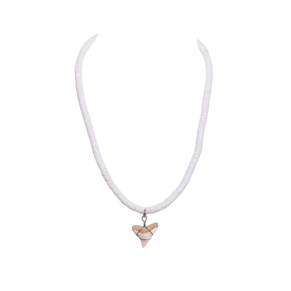 Shark Tooth ciondolo su collana nero Puka conchiglie con perline in metallo (2S Shark Tooth)