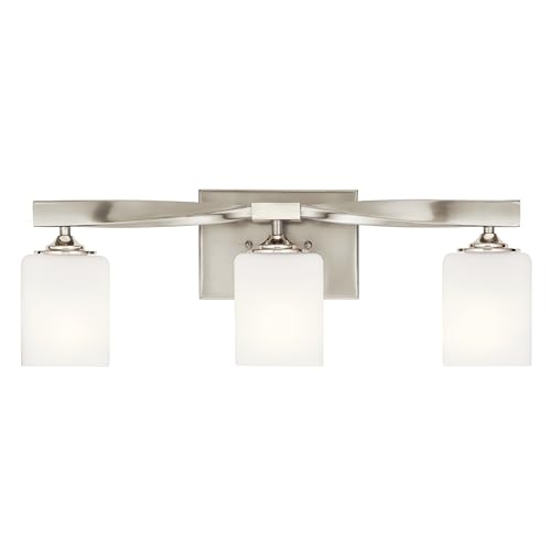Image of Kichler Marette 22.75 inch Vanity Light in Brushed Nickel, 3-Light Modern Bathroom Light with Satin Etched Cased Opal Glass, (22.75 inch W x 8 inch H), 55002NI