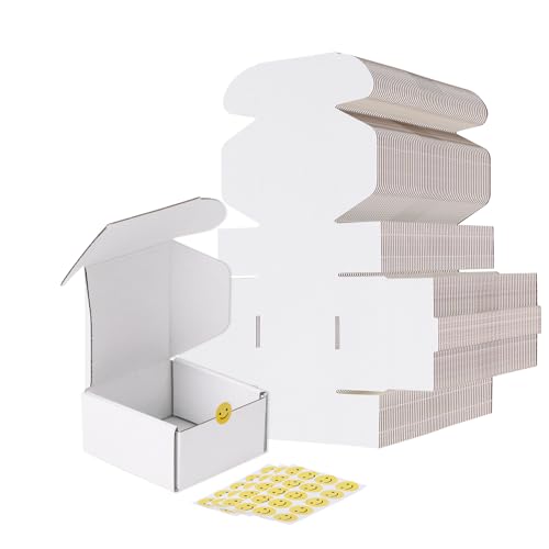Image of RLAVBL 4x4x2 Shipping Boxes Set of 100, White Corrugated Cardboard Box for Packing, Mailing, Business