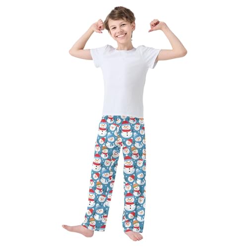 ALAZA Snowman on Blue Christmas Pajama Pants Long Sleep Pant Pajama Bottoms Elastic Waist with Pockets2