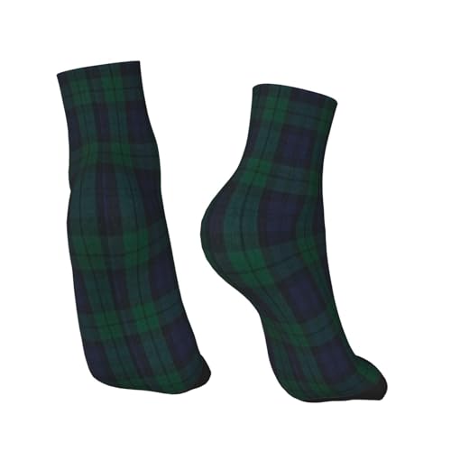 Men Women Deep Blue & Green Plaid Ankle Socks Quarter Athletic Socks2