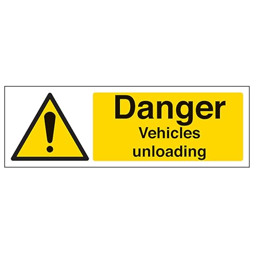 Panneau danger déchargement véhicules autocollant sécurité vinyle paysage