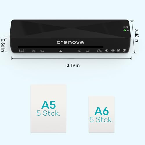 Crenova Laminiergerät A4/A5/A6,Schneller Laminator mit 10 Laminierfolien,Personal für Hausgebrauch,Schule Lehrer,Büro Karte (Schwarz)