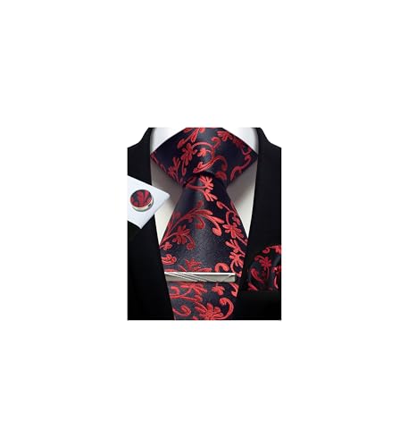 Image of Paisley Floral Mens Tie Formal Necktie Pocket Squares Ties Clips Cufflinks Classic for Men Set