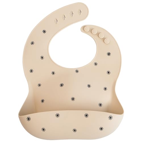 Mushie Baby Silicone Bib, Black Daisy