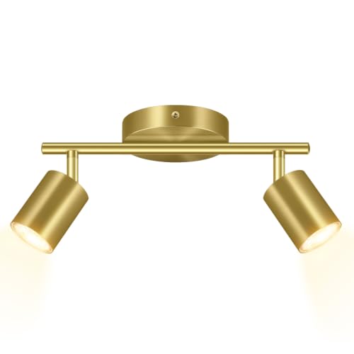 BoostArea LED 2 Light Track Lighting Kit, Gold 2 Way Ceiling Spot Lighting, Flexibly Rotatable Light Head for Kitchen, Living Room, Bedroom, GU10 Bulb Not Included