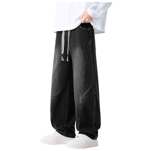 Men's Wide Leg Palazzo Jeans Casual Loose Fit Athletic Workout Baggy Sweatpants Gym Hiking Fashion Pants Black