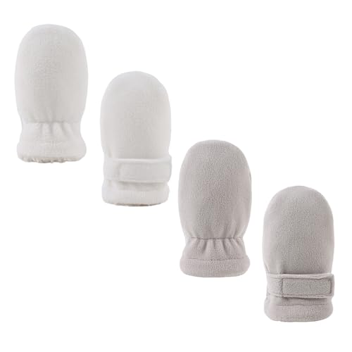 Image of MniJiza Baby Winter Mittens Newborn Fleece Lined Gloves Infant Adjustable Mitts Warm Mitten for Toddler Boys Girls (White+Gray, 6-24M)
