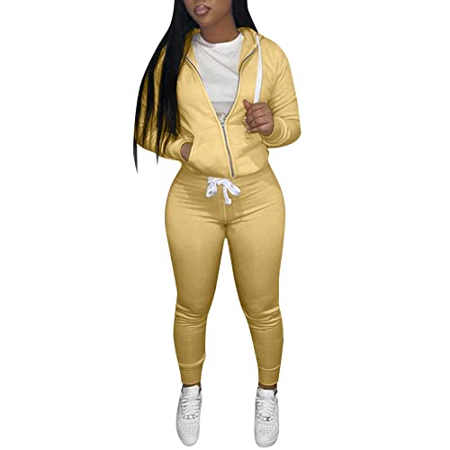 Sweat à capuche femme ensemble 3 pièces jaune pour vos sorties décontractées en taille M