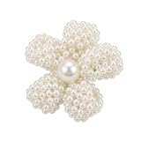 Anillo abierto de perlas blancas para mujer, hecho a mano, perlas sintéticas, racimo de cuentas, flores, grandes, ajustables, para cóctel, fiesta, ajuste cómodo, elegante, joyería de moda para boda