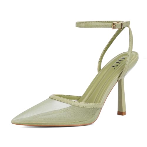 Image of QIY Closed Toe Heels for Women Pumps High Heel Strappy Sandals | Pointed Toe Slingback Women Heels with Ankle Strap, Stilettos Wedding & Bridal Formal Dress Shoes for Evening Party, Prom