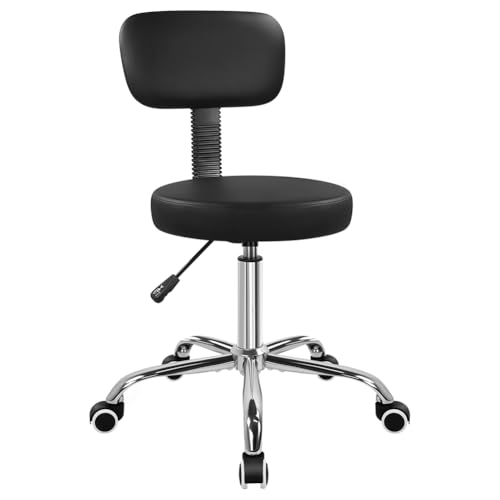 Image of BFTOU Home Office Chair with Backrest Adjustable Drafting Chair Thick Seat Cushion Rolling Stool with Wheels for Shop Salon Bar Kitchen Studio, Black
