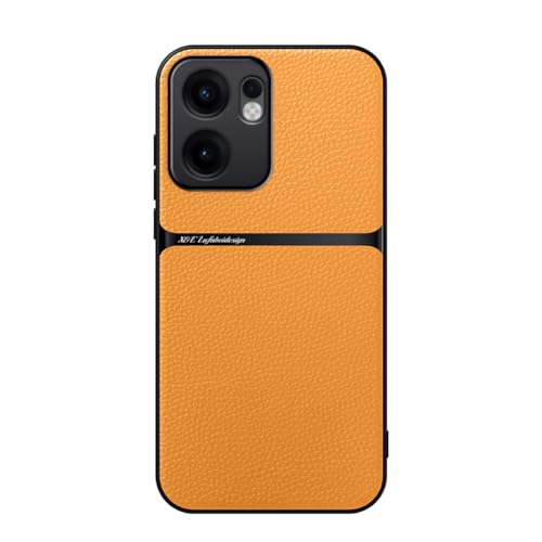 Kepuch Case Compatible for Oppo Reno 13 F 5G Intl - Litchi Grain Magnetic Holder Built-in Metal Plate Cover Bumper - Yellow