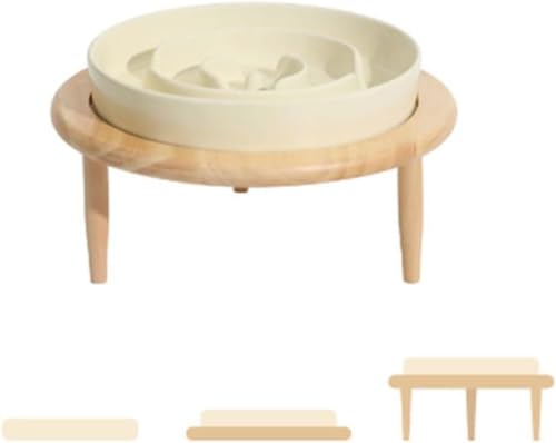 スタンド付きボウル 犬用エサトレー 陶器製 犬用食器 ペット用食器 エサ入れボウル (ベージュ)