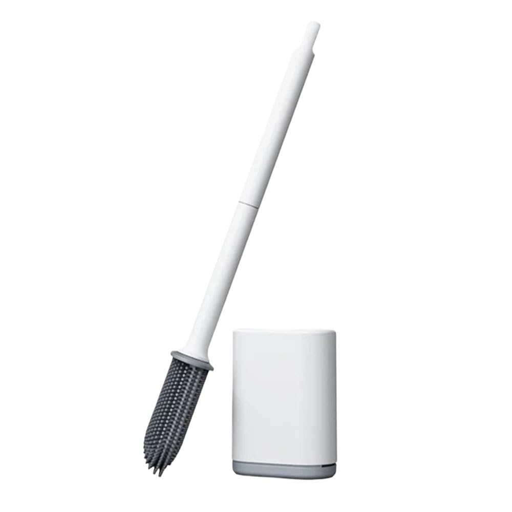 Toilet Bowl Brush Wall Mounted PlasticToilet Brush with Holder Bathroom Household Brushes(White)