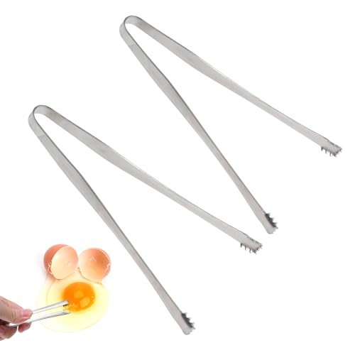 2pcs Egg Chalaza Removal Tongs, Toothed Design Egg Membrane Eggshell Fragment Remover Tong Stainless Steel Kitchen Tongs Multipurpose Kitchen Tool for Cooking Food Cake Bakers Pastry Chefs