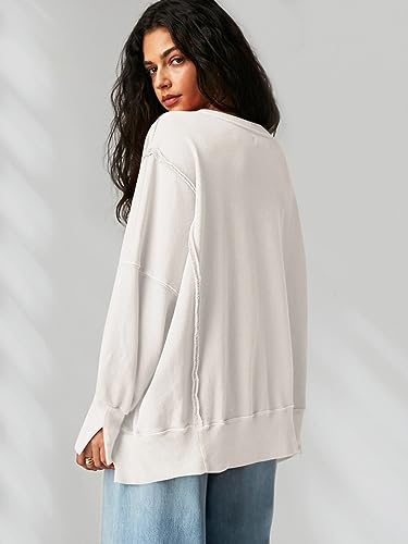 Oversized Crewneck Sweatshirt, Casual Loose Fit, Split Side Design 6