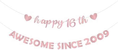 Rose Gold Happy 16th Birthday Banner, Pre-Strung Giltter Awesome ...