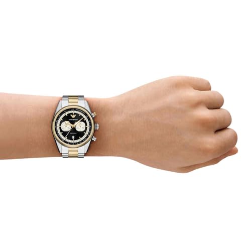 Image of Emporio Armani Men's Chronograph Watch, Silver and Gold Tone, 42 mm, Bracelet