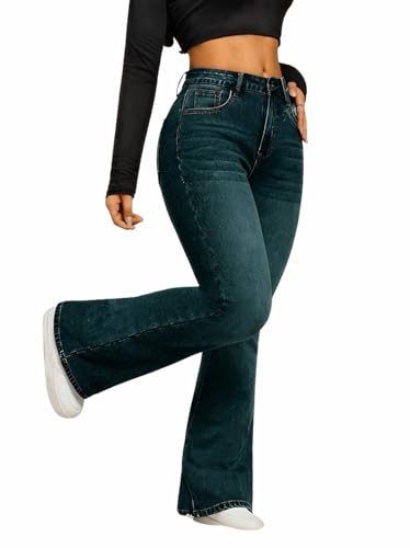 Image of Ben Martin Women's High Waist Jeans || Flared Bell Bottom Bootcut Pants || Wide Leg Stretch Denim - Perfect for Travel, Party & Everyday Use - Sizes 26-40 (2)