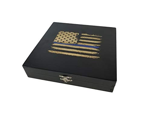 Police Officer Gift - Keepsake Box - American Flag with Thin Blue Line