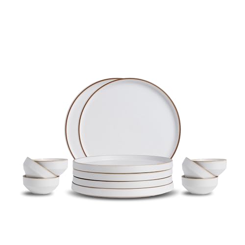 Image of Shay Ceramic Modern Dinner Set, 12 Pcs, White | Crockery Set | Ceramic Dinner Set | Matte Finish (Japandi Dinner Set - White, 12 Piece)