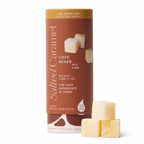 Salted Caramel Flavor Infused Sugar Cubes by Teaspressa - Coffee Flavor Cubes, Delicious Salted Caramel Flavor - Kosher - Gluten-Free. Barista quality coffee experience for home or hosting - No Mess - Makes 30 drinks - For at Home or On The Go - Great Gift Idea