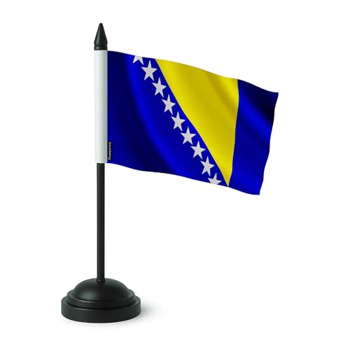 Drapeau de table Bosnie-Herzégovine 14x21cm anti-effilochage pour des réunions impeccables