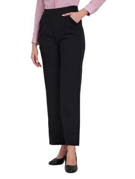 Image of Broadstar Women Black High-Rise Stretchable Wide Leg Trousers| Loose Fit|Comfort Fit| Women Formal Trousers