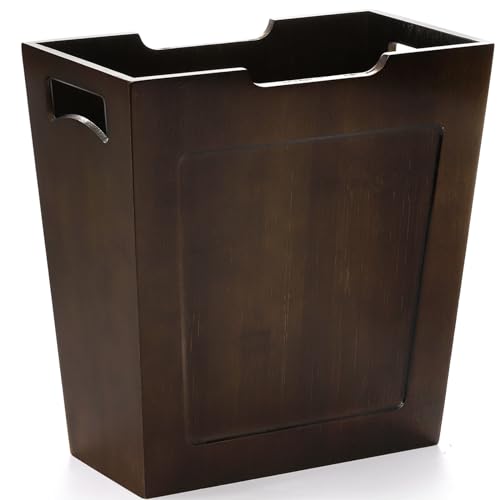 TOPZEA Bamboo Waste Basket, Rectangular Narrow Trash Can with Handles, Wooden Slim Wastebasket Small...