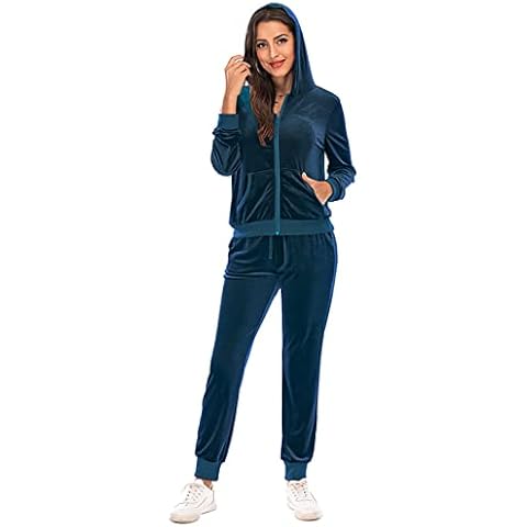 SotRong Velour Lounge Wear Sets for Women Uk Velvet Tracksuit Casual Sweatsuits Hoodie Jogger Suit 2 Piece Sports Outfit Zip Up Hoodies Sweatpants Navy Blue M Cover