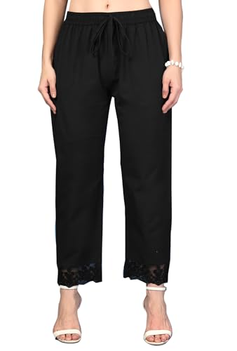 Image of Pistaa's Women's Pure Cotton Regular Hem Design Solid Palazzos