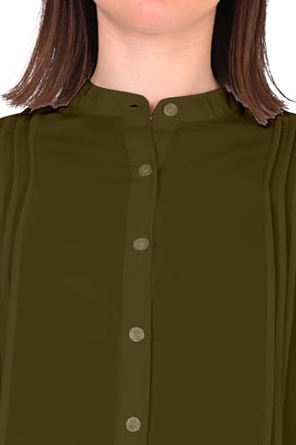 Image of Women's Regular Fit Solid Pleated Cotton Blend Shirts