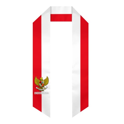 Vintage Indonesia Indonesian Flag Graduation Stole Shawl Sash for Men Women Unisex Adult Double Sided Lightweight Scarf Class of 2025 Graduate Gift for Study Aboard International Students
