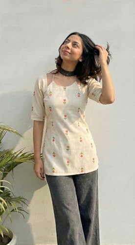 Image of ANNI Designer Short Kurti for Women Viscose Blend Printed Ethnic Tunic | Stylish Kurti Tops with Jeans Styling | Casual Office Wear | Trendy Indian Fashion for Woman