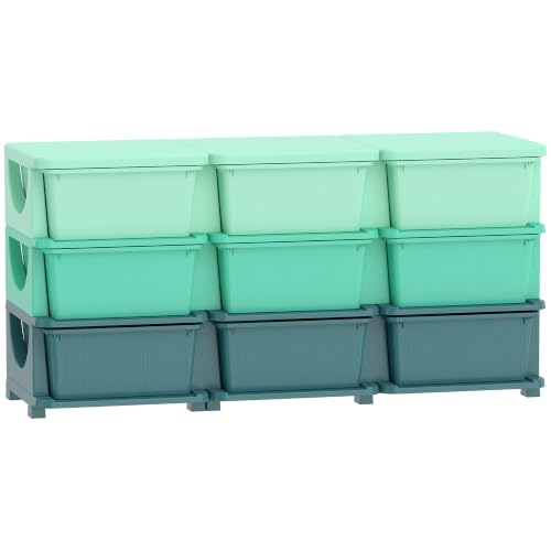 Qaba 9 Drawers Kids Storage Unit 3 Tier Stackable Toy Organizers Green