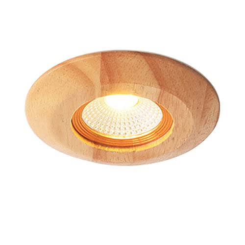 Plafonnier LED en bois clair pour éclairer une pièce sombre avec un spot rond tri-couleur