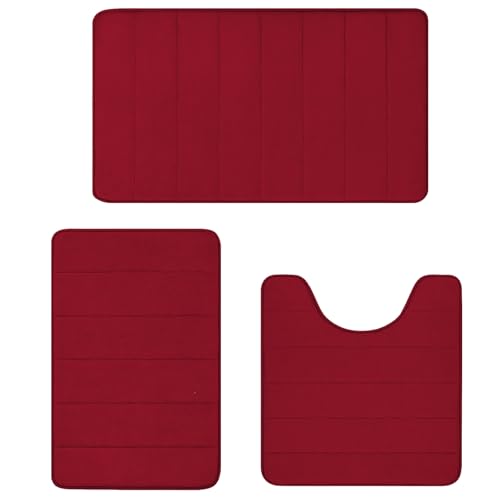 RUN HELIX Christmas Red Bathroom Rugs Sets 3 Piece, Memory Foam Bath Mat, Soft and Thick Bathroom Rugs, Absorbent Bath Rugs with No Slip PVC Backing Machine Washable,Easy to Dry