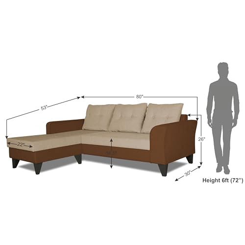 Image of Adorn India Maddox Tufted L Shape 4 Seater Sofa Set LHS (Brown & Beige) (3 Year Warranty)