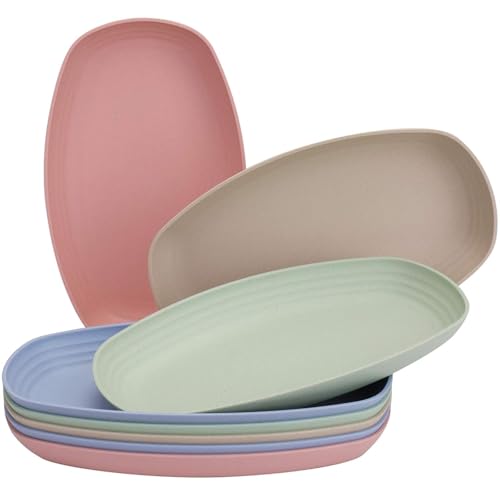 Image of Eco- Friendly Reusable Lightweight Microwave Safe Unbreakable Wheat Straw Oval Shape Plate Set,Vegetable Plate,Serving Snack Dish Set Used in Restaurant,Home,Picnic Camping (Pack of 8)