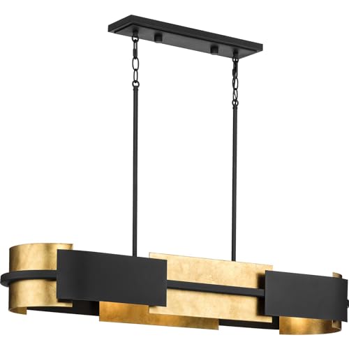 Progress Lighting Lowery Collection Four-Light Textured Black Industrial Luxe Linear Chandelier with Distressed Gold Leaf Accent (P400352-031) by Progress Lighting - Used condition - US$781.63